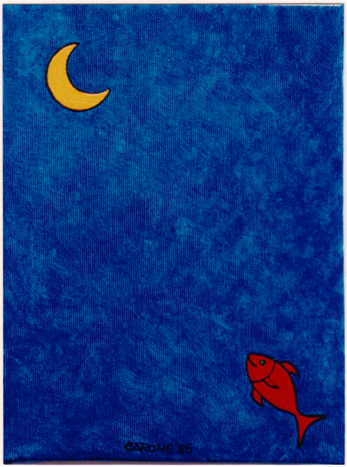 VOGLIOLALUNA (pesce lunatico) . 1986 - colori acrilici su tela. cm.24 x 18
Collezione Franco Toselli, Milano